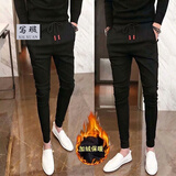 写璇（XIEXUAN）春秋季社会精神小伙修身小脚裤潮男微弹紧身裤休闲束脚九分裤长裤 红绳裤（加绒款） M