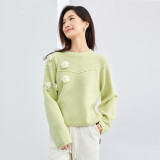 尚都比拉高级感毛衣女冬保暖上衣宽松圆领慵懒风针织衫小个子 淡绿色 M 