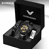 帝兹（DiziziD）手表男士机械表全自动镂空腕表夜光防水高中生学生礼物送男友 【全自动机械机芯】黑壳黑面皮带