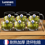 乐美雅（Luminarc）法国乐美雅耐热钢化玻璃杯子家用茶杯带把水杯大容量泡茶杯加厚绿 诺卡380ML【六支】+竹盘