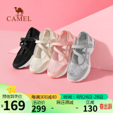 骆驼（CAMEL）网面鞋女透气蕾丝拼接魔术贴平底休闲鞋 L23S076136 米白/浅粉 39