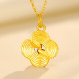 Lossot足金锦鲤四叶草黄金吊坠女5D硬金花朵项链送女朋友老婆生日礼物