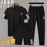 JEEP SPIRIT吉普套装男夏季短袖t恤三件套半袖户外运动百搭 黑色三件套 3XL 