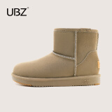 UBZ防水雪地靴女2024年冬季新款短筒一脚蹬加绒短靴面包东北防滑棉鞋 卡其 35