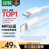 绿联（UGREEN）MFi认证苹果数据线PD27W/20W快充Type-C充电线适用iPhone14/12Pro/11手机平板USB-C to Lightning