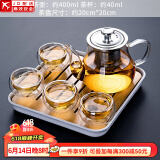 正扬玻璃茶具套装家用日式功夫简约整套茶盘小办公泡茶壶茶杯透明过滤 400不锈钢(4双层)套装+四方条白