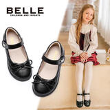 百丽 童鞋女童黑皮鞋春秋软底儿童学生鞋中大童演出鞋单鞋 黑色31