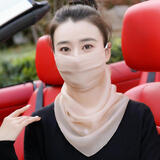 慕雪辞桑蚕丝口罩防晒面纱遮脸围巾真丝遮阳面罩女神夏护颈薄款骑车透气 香槟