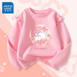 真维斯女童t恤纯棉长袖春秋款儿童圆领打底衫可爱薄款上衣女孩秋装 粉 J弯月樱花 120