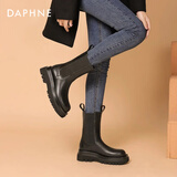 达芙妮官方马丁靴女加绒2025秋冬爆款烟筒靴子女英伦风中筒切尔西女靴 黑色（中筒-5cm跟高） 37