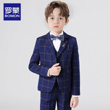 罗蒙儿童西装套装男童主持人礼服英伦风西服花童钢琴演出服 藏青格110