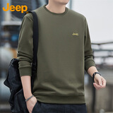 吉普（JEEP）卫衣男春秋季宽松长袖T恤男士圆领潮流衣服男装 军绿 XL 