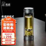 希诺双层玻璃杯磁吸式茶水分离杯子男高档茶杯水杯XN-7013烟灰 370mL