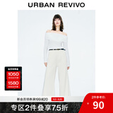 UR秋季新款女装法式气质一字领修身长袖T恤UWM440015 本白 L