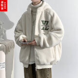 嘉牧奢羊羔毛加绒加厚棉服男秋冬季情侣棉衣宽松潮流学生外套男潮牌棉袄 990米白色 L