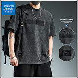 真维斯（Jeanswest）重磅潮流宽松百搭短袖T恤男夏季2025新款水洗体恤上衣服潮牌男装 黑色 M 95-115斤