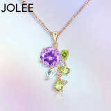 JOLEE【一物一证】项链S925银时尚紫水晶彩宝项坠饰品吊坠送女生礼物