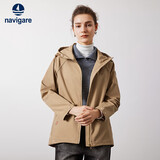 Navigare意大利小帆船女士连帽风衣纯色宽松斗篷外套2331543503 砂 M 