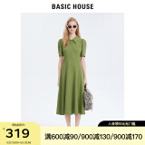 BASIC HOUSE/百家好韩式多色针织Polo连衣裙女2024夏季垂感高腰显瘦长裙子女 绿色 S