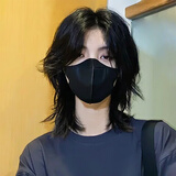 斯贝丝狼尾假发男士短发造型夏季日系中分武士头假发套男生鲻鱼头全头套 自然黑送发网发卡 长发