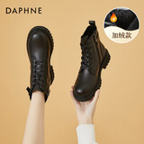 达芙妮小短靴女马丁靴英伦风厚底秋冬季2025新款秋季单靴百搭复古六孔 黑色【加绒】 40 标准码