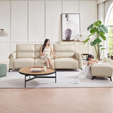 左右沙发客厅网红奶油风直排真皮沙发DZY6018三人位+脚踏 奶油白