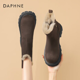 达芙妮雪地靴女加绒加厚东北大棉鞋厚底短靴子女 4023608073 棕色 37 