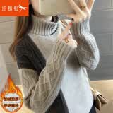 红蜻蜓 针织衫女秋冬季高领毛衣女上衣外穿打底衫内搭套头时尚女装线衣 6057#A加绒灰+黑 均码