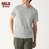 无印良品 MUJI 男式 粗细不均棉线 天竺编织 条纹短袖T恤 ABB04A0S 灰色X横条 S