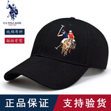 U.S.POLO ASSN.保罗帽子男士女纯棉硬顶棒球帽春夏秋高顶户外防晒太阳帽休闲刺绣 黑色(54-60cm) 均码大小可调节
