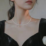 QPQK100%天然淡水小圆米珠项链2025年新款银镀金珍珠女锁骨颈链年轻款 5-5.5mm+延长链(40+5cm)