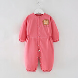 觞客优宝宝连体罩衣爬行服婴儿一体护衣儿童全身防水防脏爬爬服哈服春夏 连体狮西红按扣 90cm 90码【身高75-83cm】