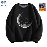 GENIOLAMODE加绒卫衣男士冬季潮流圆领加厚保暖休闲百搭男生上衣服 黑色 M