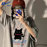 回力灰色短袖t恤女2025年新款上衣夏季正肩潮流半袖纯棉大码宽松体恤