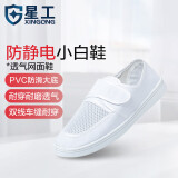 星工（XINGGONG） PVC四孔透气鞋无尘鞋帆布网面鞋 防静电工作鞋 白色半网鞋 42码