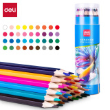 得力(deli)36色水溶性彩铅 原木六角杆彩色铅笔 学生涂色专业彩绘美术画笔套装文具 纸筒DL-7071-36