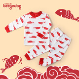 小狗比格 儿童内衣套装男年服红色宝宝衣服女婴儿秋衣秋裤睡衣新年家居服 8205小红鱼 100 cm建议2-3岁
