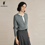 POLOWALK麻花针织开衫女春秋季新款保罗女装气质休闲绞花毛衣外套长袖线衣 花灰色 M (160)