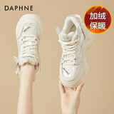 DAPHNE达芙妮老爹鞋女冬季新款女鞋秋冬加绒冬款棉鞋厚底休闲运动鞋 米白色 加绒 跟高5.8cm 37 (235mm)
