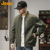 吉普（JEEP）外套男士夹克春秋季工装棒球领休闲潮流衣服男装 军绿 2XL 