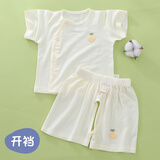 小三月婴儿分体套装短袖分体夏季薄款冰丝莫代尔0一3月宝宝夏季衣服夏装 F1-1+D181套装黄色开裆 90 cm 建议18-22斤