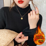 妃奥绒加绒加厚一体绒针织打底衫女内搭秋冬装新款半高领毛衣洋气木耳边 黑色【加厚一体绒】 XXL
