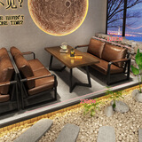 天成世佳露营风酒吧实木桌椅清吧工业风卡座沙发烧烤店咖啡厅小酒馆商用 沙发四人组合（带桌）