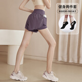 佑游运动短裤女假两件防走光瑜伽跑步外穿健身二件套J21086DY紫色 L