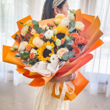 梦馨鲜花鲜花速递33朵红玫瑰花束送女友老婆生日礼物全国同城配送 向日葵香槟玫瑰混搭花束
