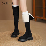 达芙妮秋冬过膝长靴小个子显瘦弹力可折叠两穿女靴高筒靴 加绒黑色 38 