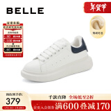 百丽（Belle）厚底小白鞋女商场同款百搭透气休闲鞋板鞋子女W7V1DCM1 白/蓝色-薄绒里 36 (230mm)