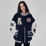 A CHOCK毛巾绣美式字母棒球服街头夹棉加厚夹克外套 藏青色夹棉款 S