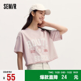 森马（Semir）短袖T恤女短款美式字母印花2024夏季复古风宽松衣服107424100019