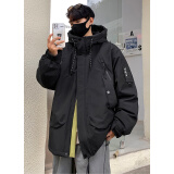 WHIM NASA新款羽绒服男士宽松连帽短款冬季外套学生潮流高街休闲加厚派克服 黑色 XL